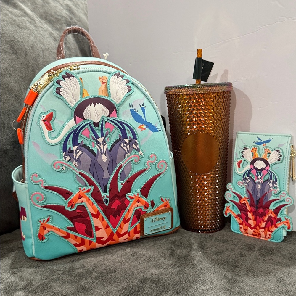 Lion King Backpack, Matching Wallet & Starbucks Limited Edition 24oz Cup Bundle